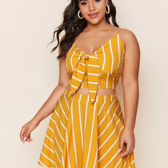 Plus Striped Self-Tie Cami Top & Skirt Set - Picture 3 of 5